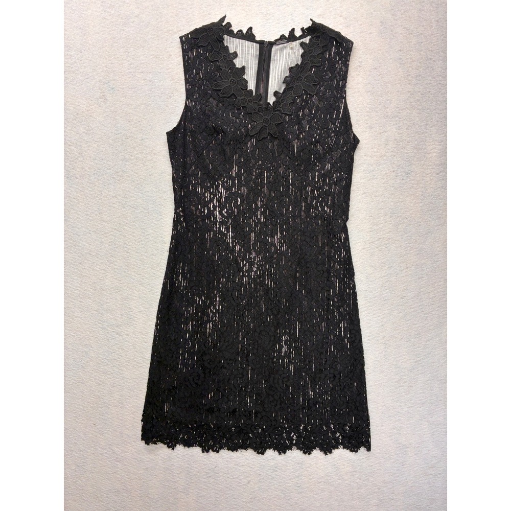 Elie Tahari Modern Lace Dress Whimsigoth Gothic Floral Applique - 6 Black